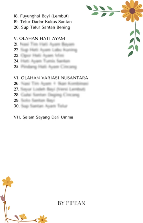 Resep dengan Menu yang bervariasi sesuai usia.