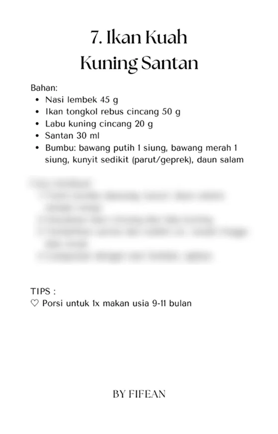 Resep dengan Menu yang bervariasi sesuai usia.