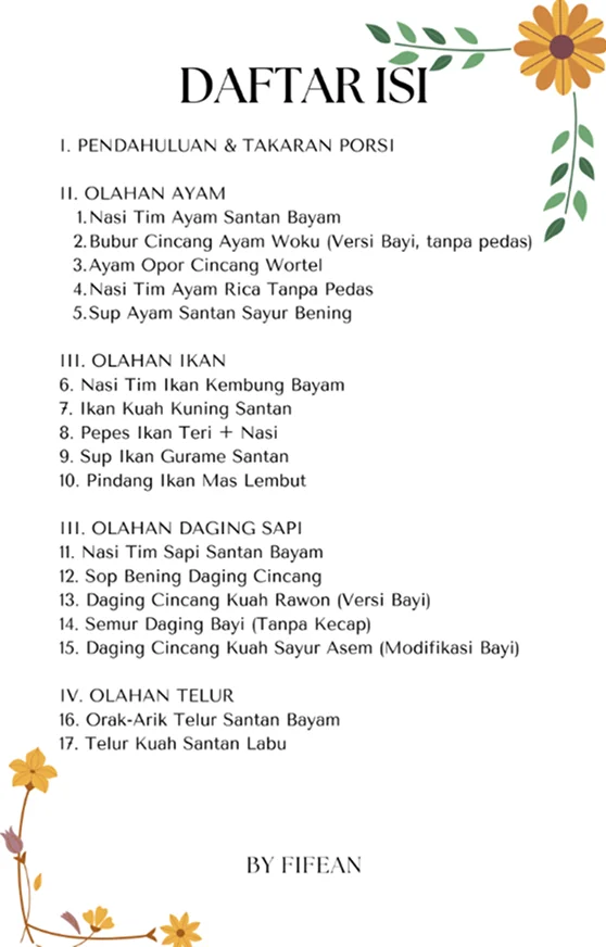 Resep dengan Menu yang bervariasi sesuai usia.